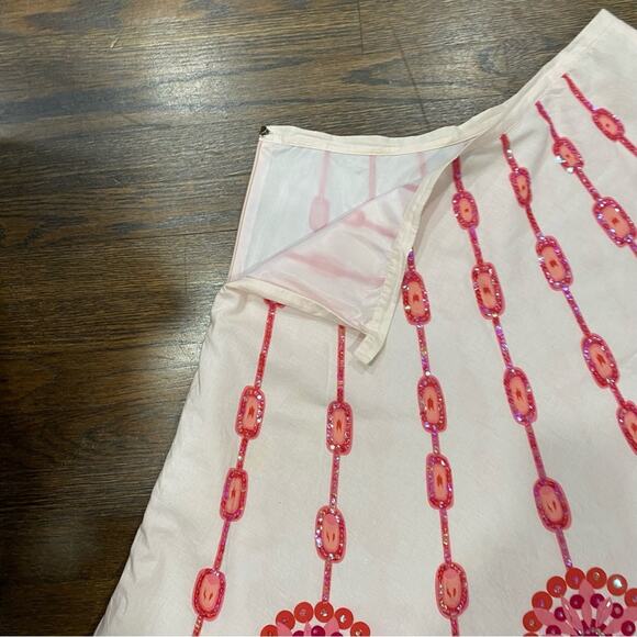 Kemp & Company Pale Pink Skirt Size 14 Quarter Circle Sequin Embellished Cotton - Picture 3 of 11